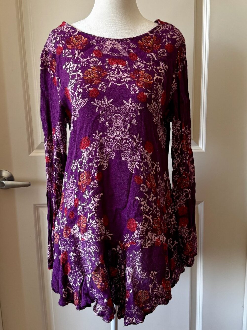 Free People Purple Floral Open Back Tunic Top Boho Size Small